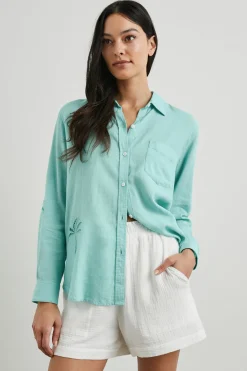 CHARLI SHIRT - AQUA PALM TREE EYELET|Rails Cheap