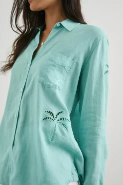 CHARLI SHIRT - AQUA PALM TREE EYELET|Rails Cheap