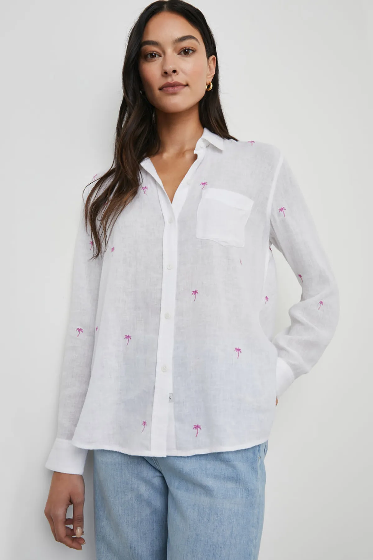 CHARLI SHIRT - FUCHSIA EMBROIDERED PALMS|Rails Sale