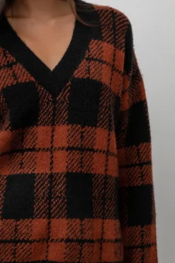 COLLEEN SWEATER - RUST BLACK PLAID|Rails Cheap