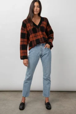 COLLEEN SWEATER - RUST BLACK PLAID|Rails Cheap