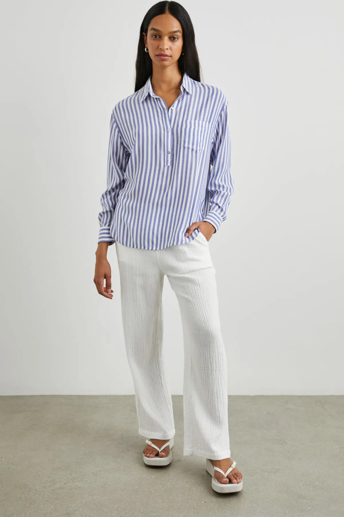 ELLE SHIRT - BLUE WHITE STRIPE|Rails Discount