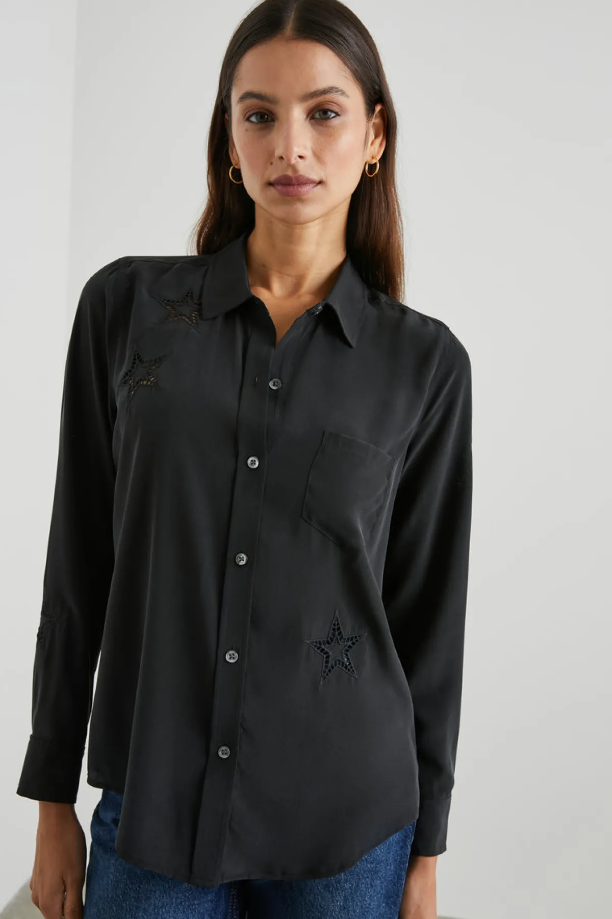 KATE SHIRT - BLACK EYELET STARS|Rails Discount