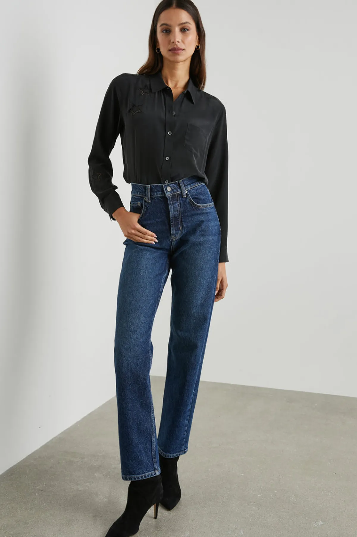 KATE SHIRT - BLACK EYELET STARS|Rails Discount