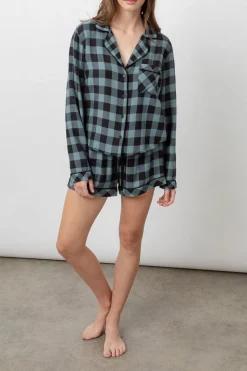 KELLEN PAJAMA SET - DUSTY TEAL CHECK|Rails Cheap