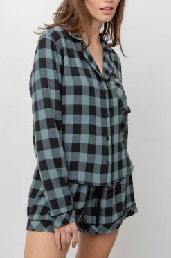 KELLEN PAJAMA SET - DUSTY TEAL CHECK|Rails Cheap