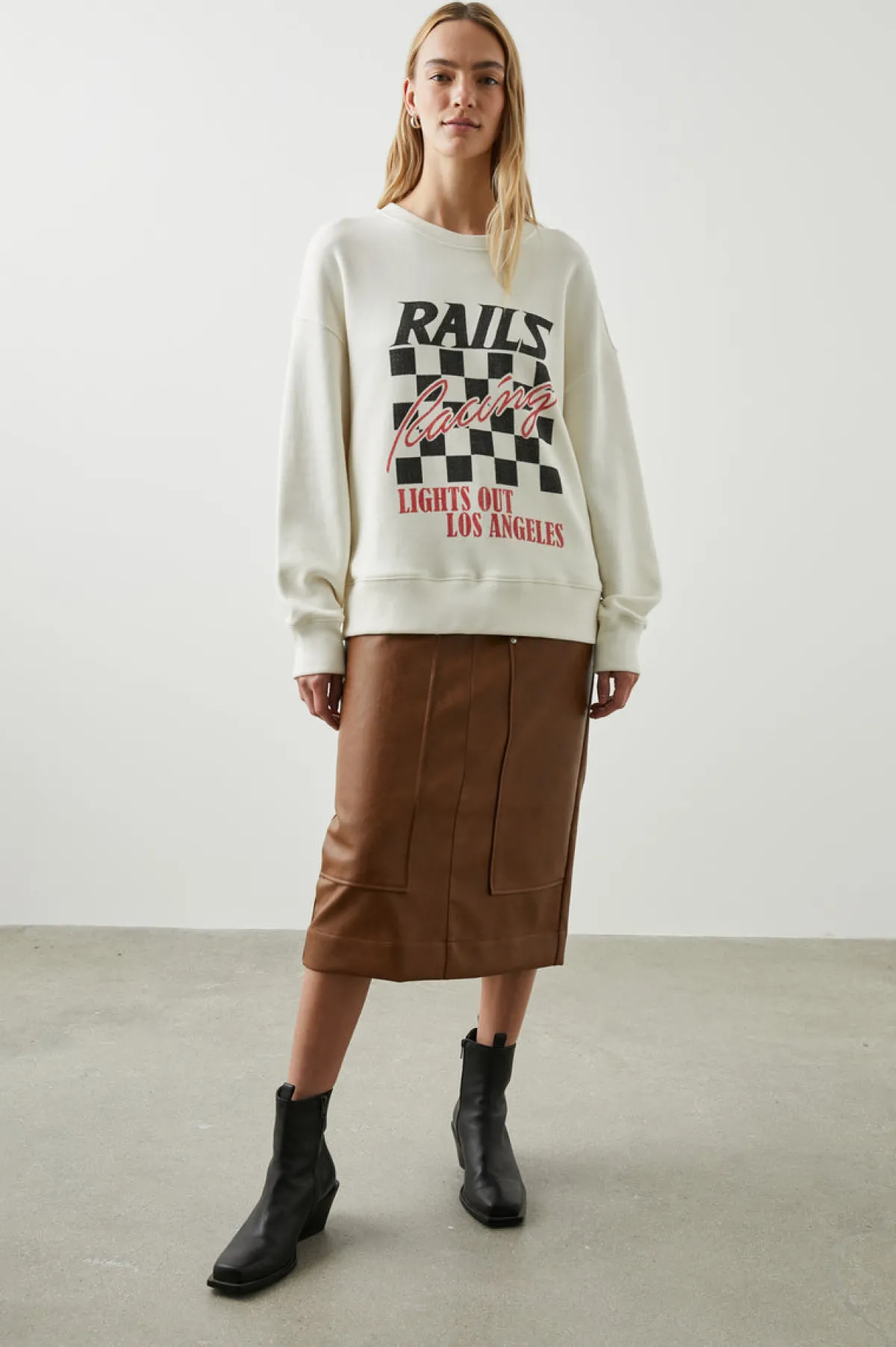 RELAXED CREW SWEATSHIRT - IVORY RACING|Rails Hot