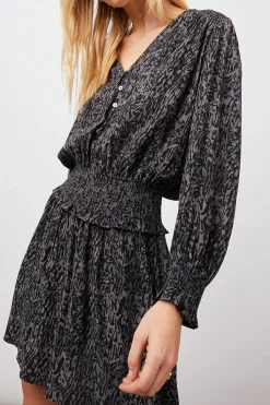 ZANA DRESS - CHARCOAL ABSTRACT ANIMAL|Rails Flash Sale